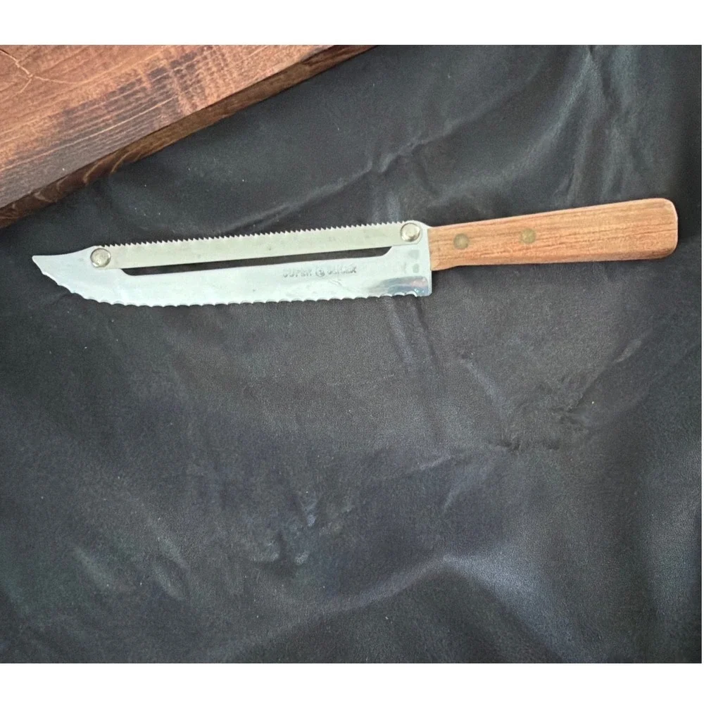 Carve-N-Saw Knife with Saw Blade Wood Handle Retro Kitchen Stainless Steel VTG